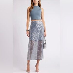 OPEN EDIT - Sequin Midi Skirt in Grey Folkstone - Size XS